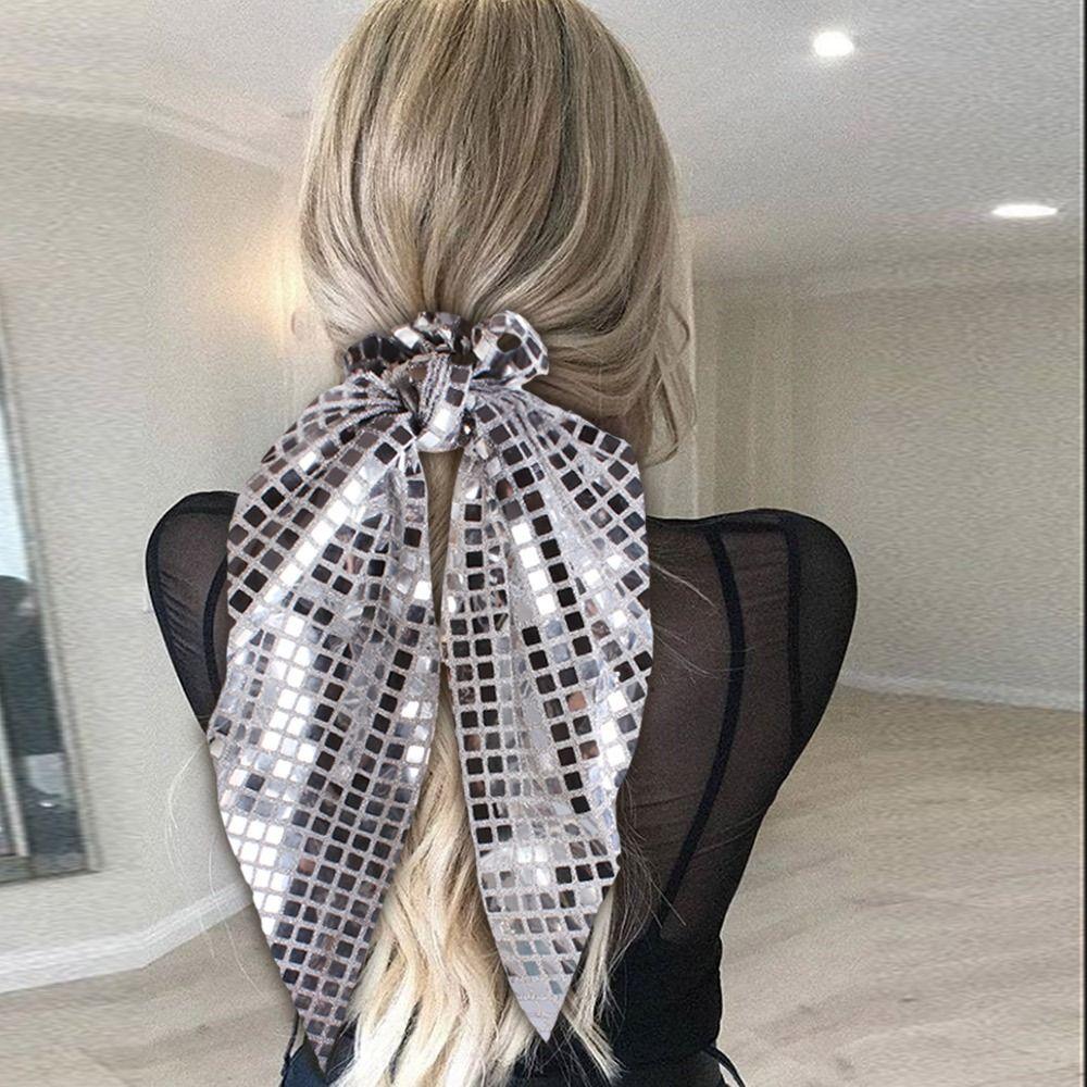 Music Disco Theme Ribbon Hair Ties Sequin Headwear Retro Hair Band Women Girls