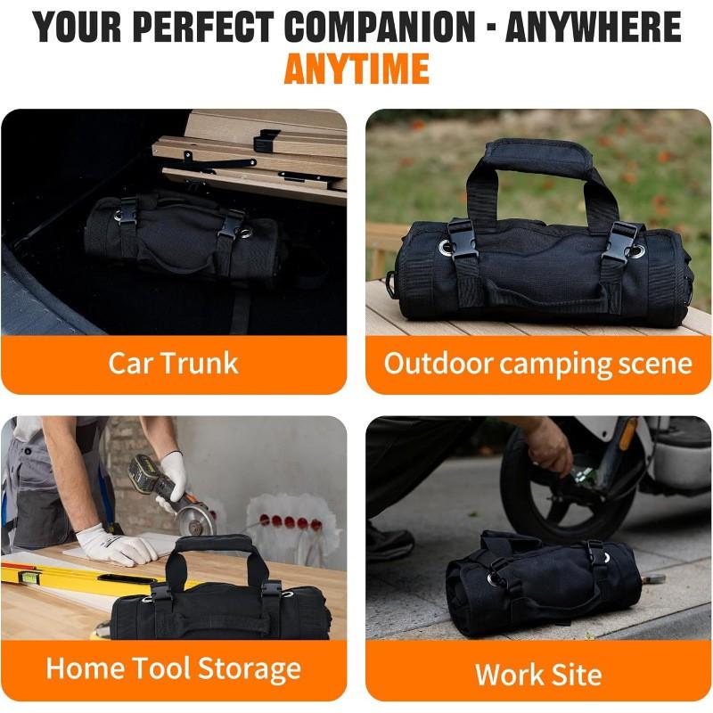Portable Foldable Waterproof Tool Roll Bag Electricians Mechanics Carpenters Technicians