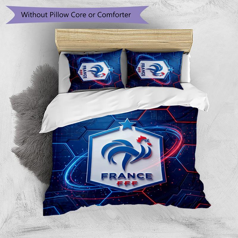 France Football Printed Bedding 3 Piece Set Cozy Breathable Bed Cover Set as Housewarming Holiday Gift