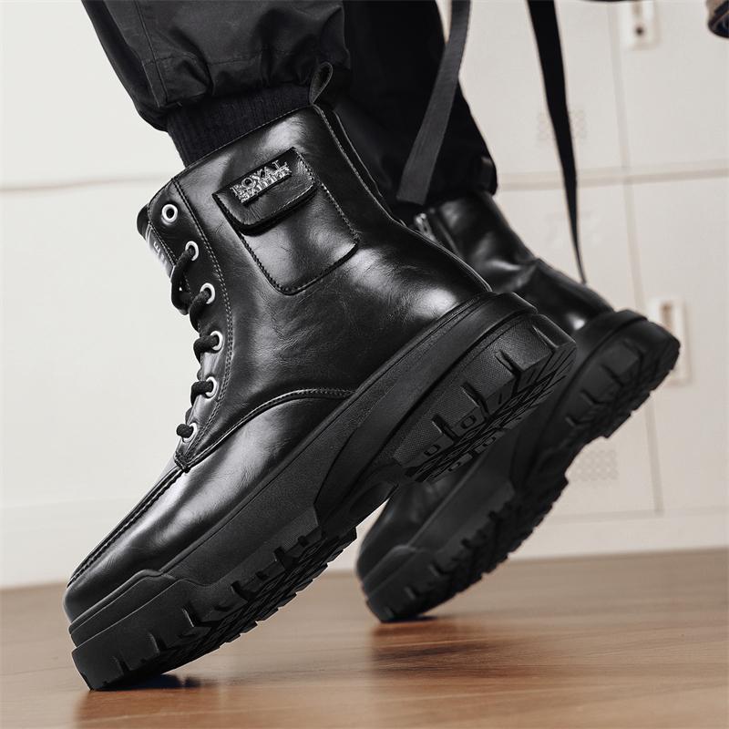

2026 New Casual Trend Fashionable Outdoor Men s Shoes High Top Workwear Motorcycle British Style Thick Sole Versatile Casual 39 чорний
