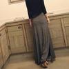 Women Maxi Skirt Adjustable Drawstring High Waist Side Slit Large Hem Long Skirt Solid Color A-Line Skirt
