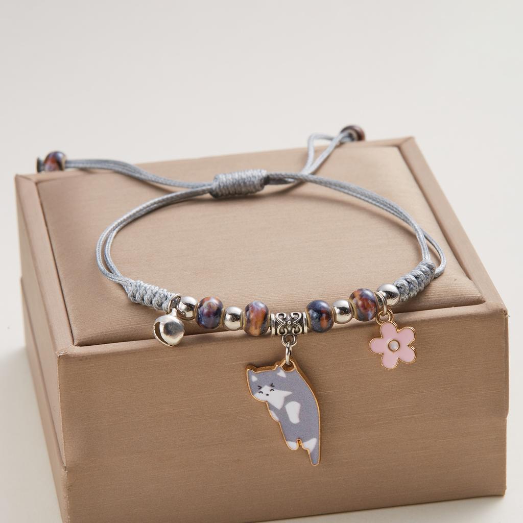 Cartoon Enamel Animal Cat Flower Bracelet for Girl Kids Women Charm Pet Pendant Strap Rope Bracelets Handmade Friendship Jewelry