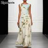 Summer Vintage Sexy V-Neck Floral Print Women's Dress Sleeveless Backless High Waist Long Skirt