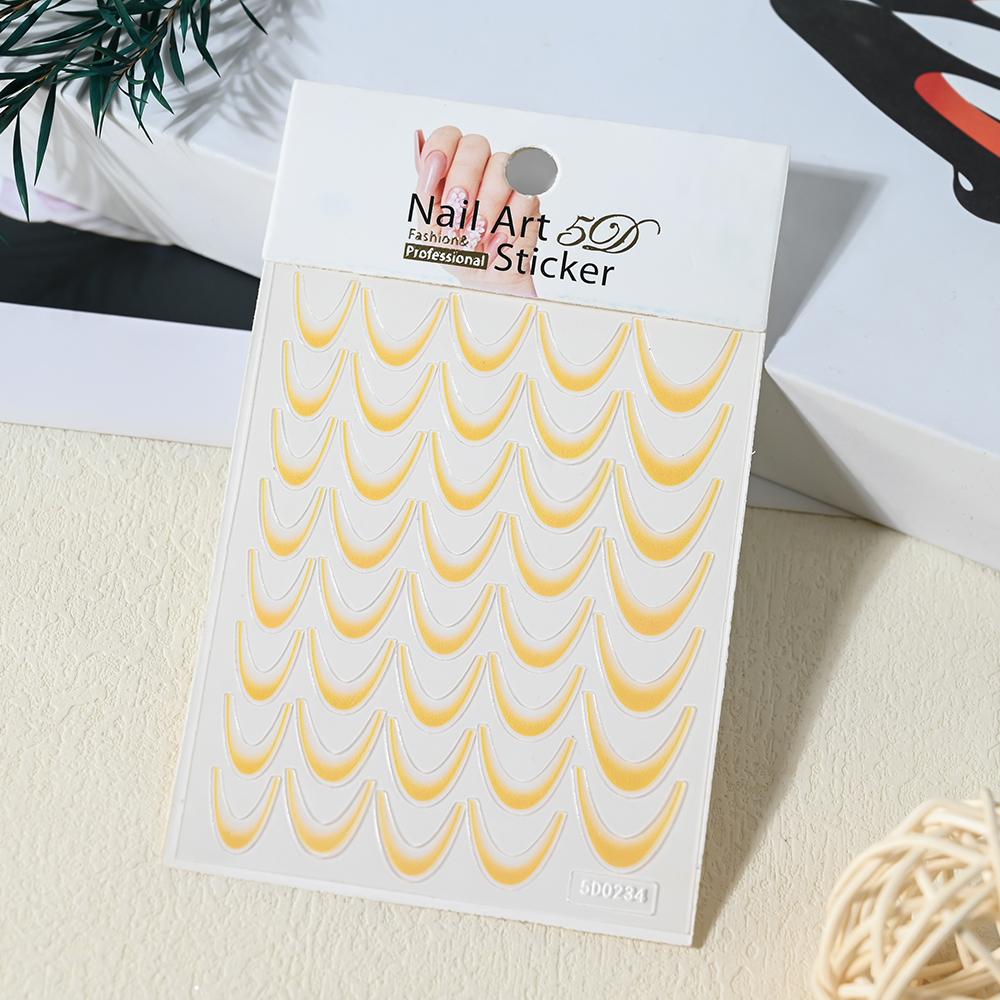 1pcs Gold Glitter French Design Nail Stickers White Silver Curve Lines Stripe Wave Nail Decals Slider Reflective Manicure Wraps