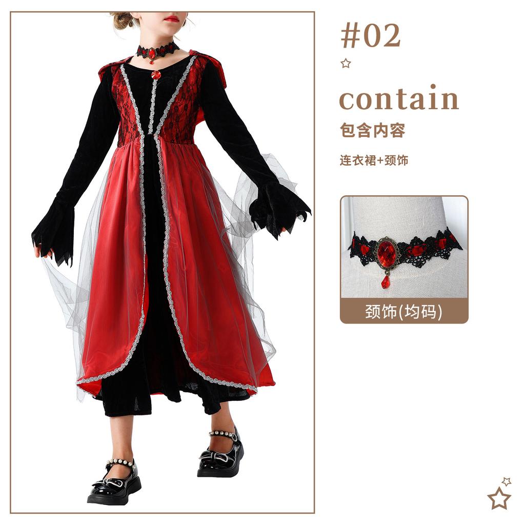 Halloween Children's Costumes Witch Dress Witch Dress Stage Costumes Vampire Demon Robe Medieval
