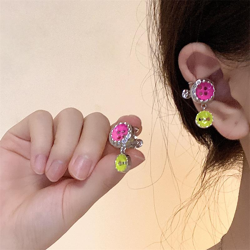 

Summer Dopamine Candy Colored Button Ear Clip Female Niche Design Sense Colorful Ear Clip Without Ear Hole Earrings Decoration