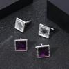 Classic Purple And White Resin Crystal Design Mens Cufflinks Groom Shirt Suit Tuxedo Blouse Square Cuff Button