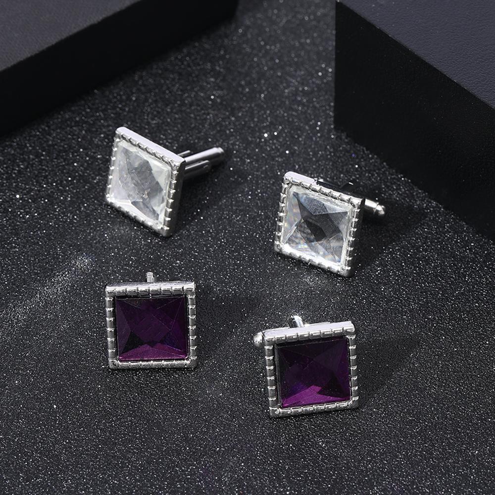 Classic Purple And White Resin Crystal Design Mens Cufflinks Groom Shirt Suit Tuxedo Blouse Square Cuff Button