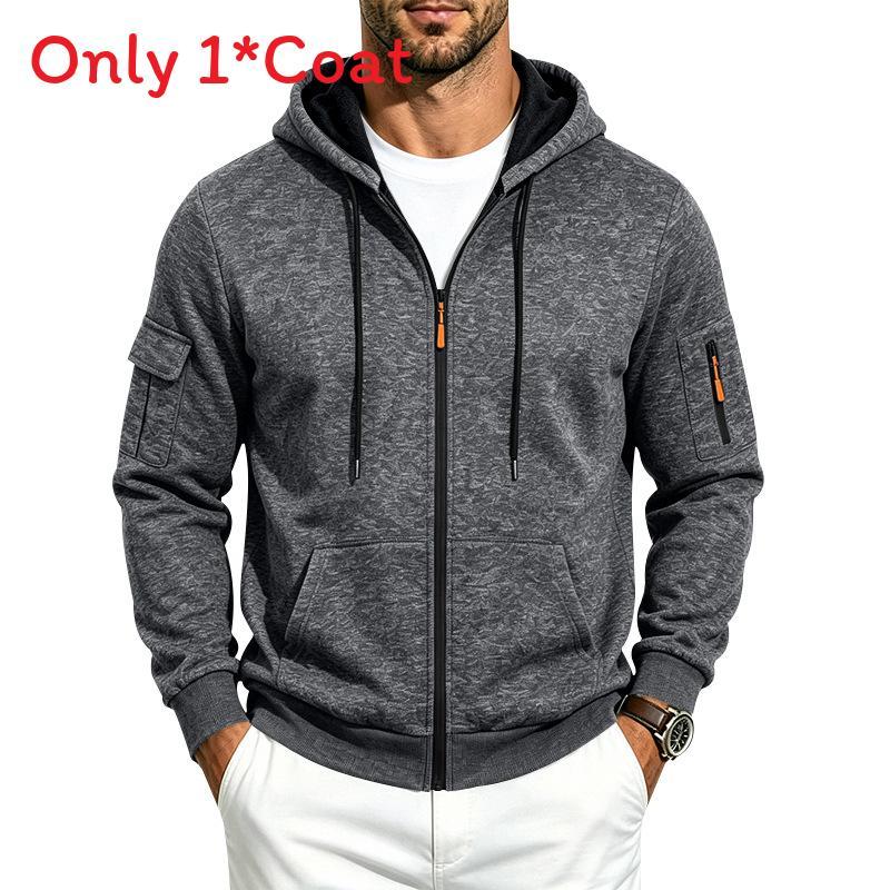 Casual Mens Fleece Hoodie With Zipper Pockets For Winter Outdoor Wear