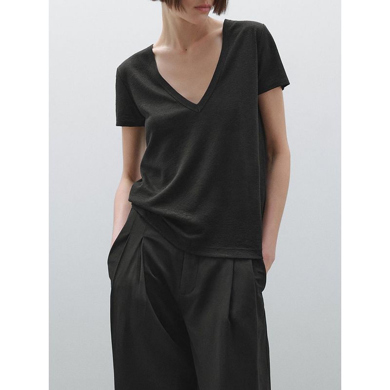 Za2025 Summer New Women clothes Casual Simplicity Wind Lightweight V-neck Short sleeve T-shirt Top 06216938 306