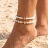 Boho Ocean Double Layer Starfish Shell Anklet For Women Men Soft Clay Gravel Bead Ankle Bracelet Summer Beach Foot Chain Jewelry