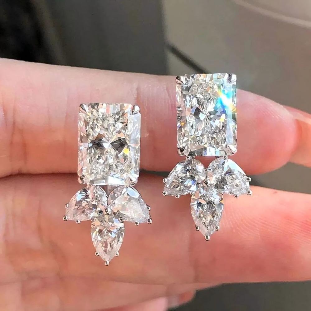 Elegant Princess Square Stud Earrings Luxury Sparkling High Carbon Zirconia Earrings for Women