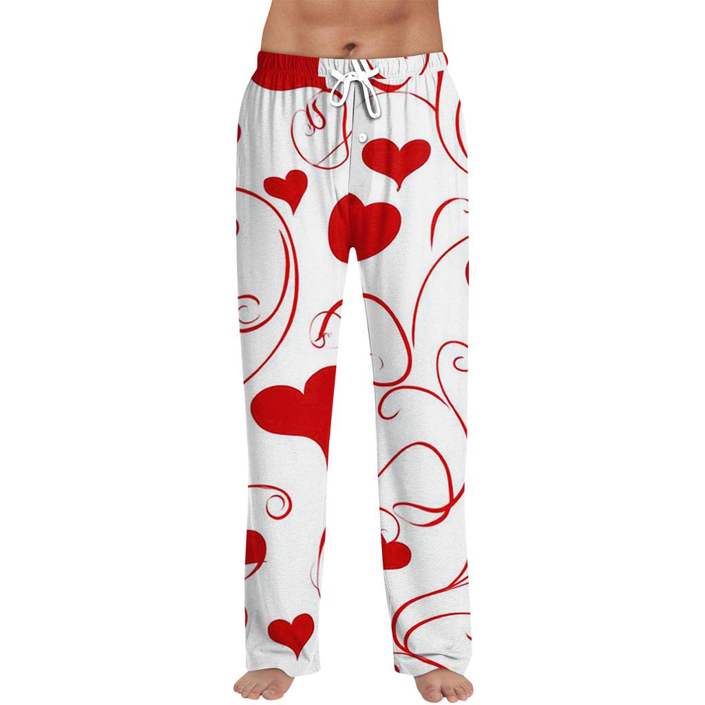 Men's Valentine's Day Printed Drawstring Long Pants Casual Pajamas
