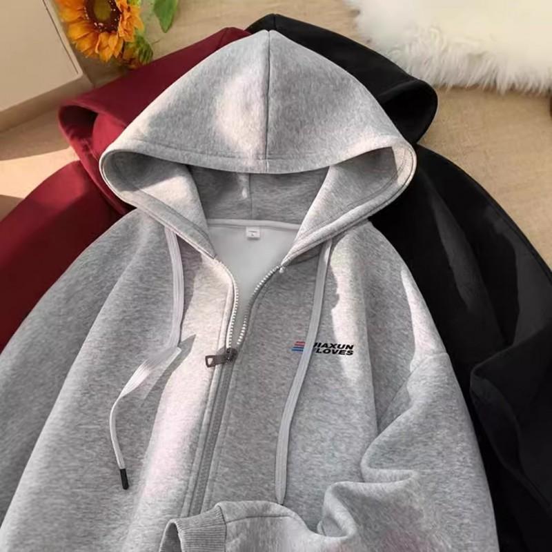 Unisex Hooded Zip-Up Sweatshirt Winter Heavyweight Oversized Streetwear Pullover With Fleece Lining
