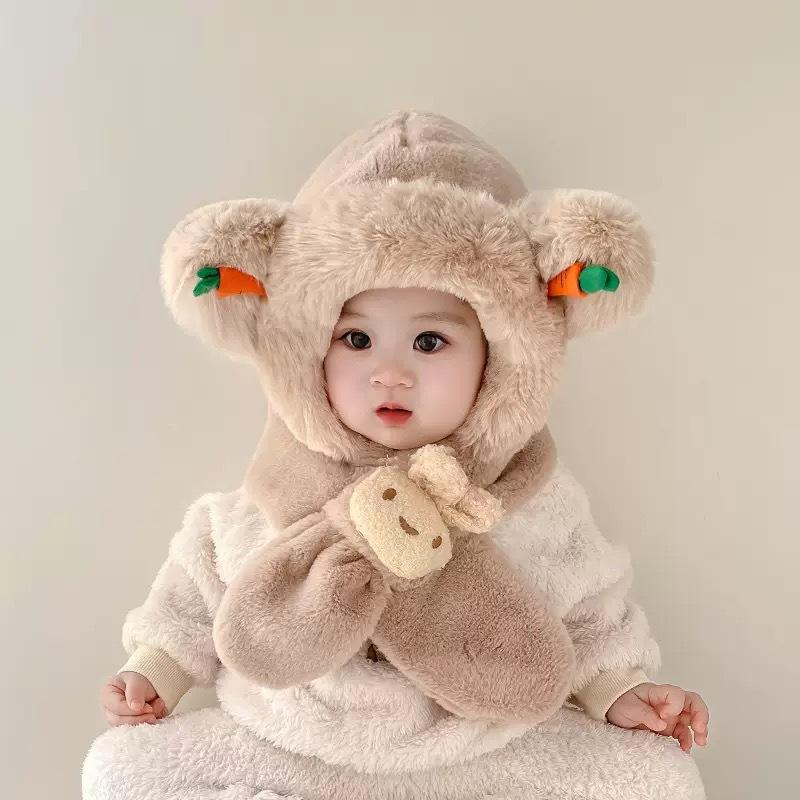 Children's scarf integrated neck hat baby autumn and winter scarf boys and girls winter warm thickened windproof ear hat