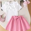 Girls' Fashion Set - Summer Children's Princess White Short-Sleeved T-shirt and Pink Short Skirt Set