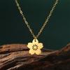 EUEAVAN Fashion Sakura Flower Necklace Stainless Steel Five-petaled Floral Pendant Necklaces for Women Girl Jewelry Gift
