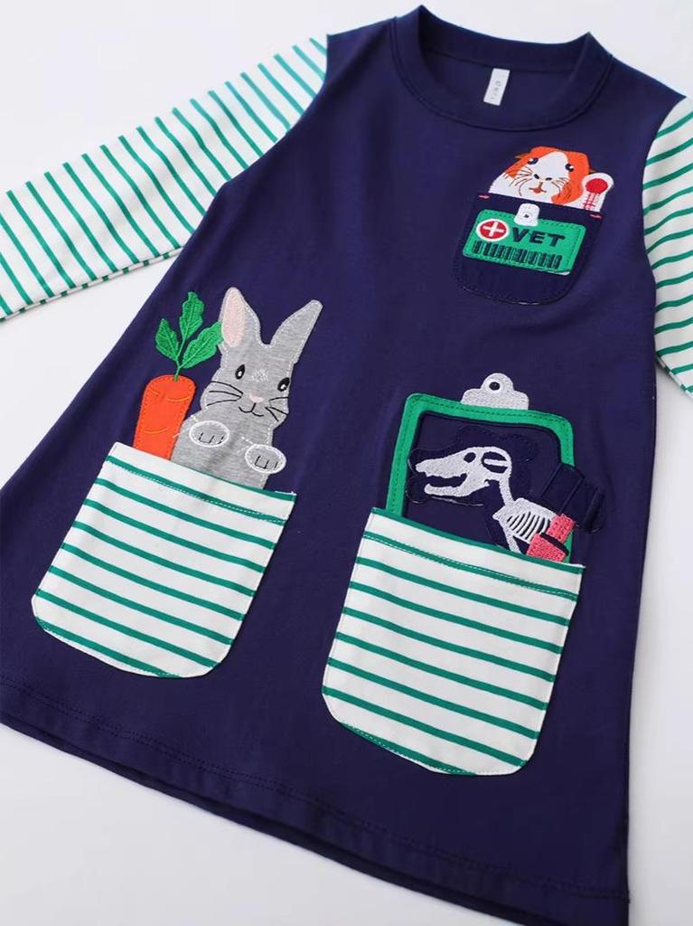 Autumn Cartoon Round Neck Long Sleeve Dress for Girls