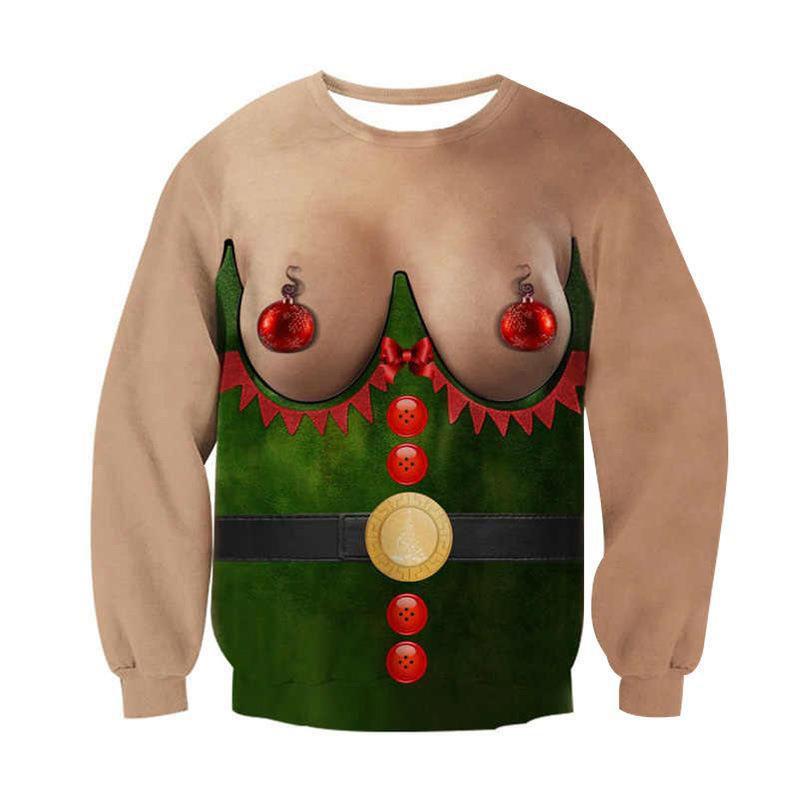 Men's Festive Santa Elf Pullover Christmas Jumper Warm Polyester Comfy Breathable