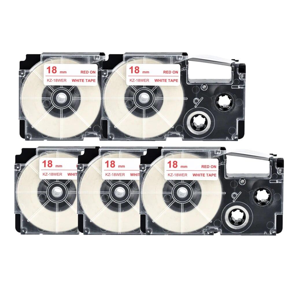 5 Packs 18mm Label Tape XR-18GN XR18YW XR18WE XR18BU Ribbons Compatible for Casio EZ Label Printer KL-100 KL120 KL60 KL-750