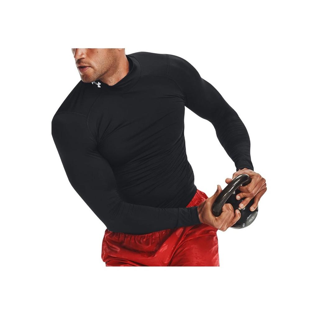 Under Armour סווטשירט קלאסי עם הדפס לוגו צווארון עומד רטרו צמוד חולצת טי גברים שחור 1369606-001