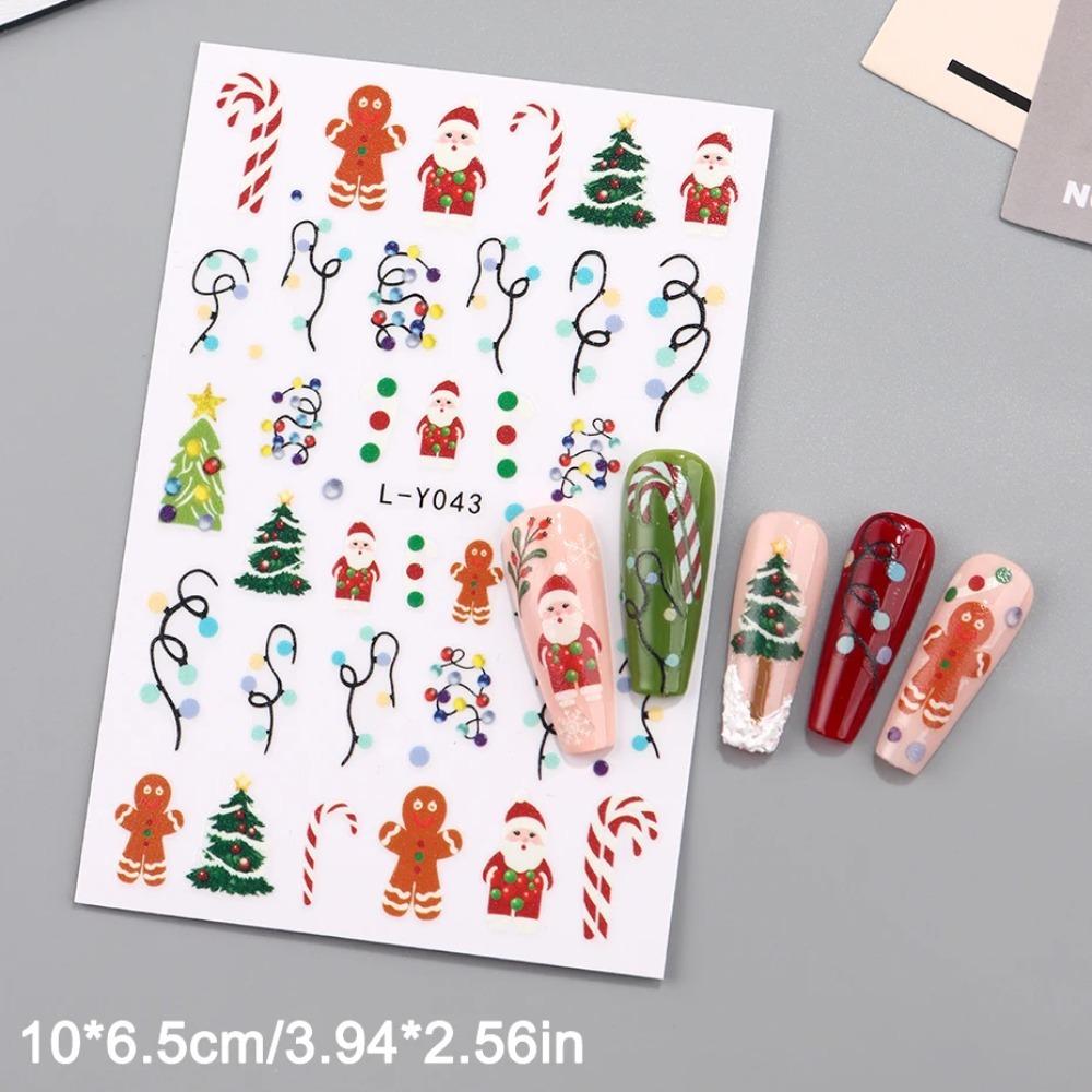 Luminous Lanterns Christmas Nail Art Stickers Colored Light Bulbs Christmas Tree Gingerbread Man Snowflake Nail DIY Decoration