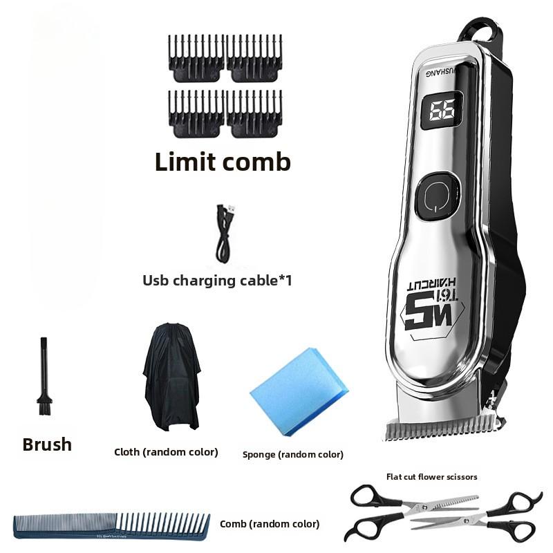 

Профессиональная электрическая машинка для стрижки волос с насадками, светодиодным цифровым дисплеем, портативной USB-зарядкой, беспроводная мужская бритва и триммер Comb + Wrap + Sponge серый