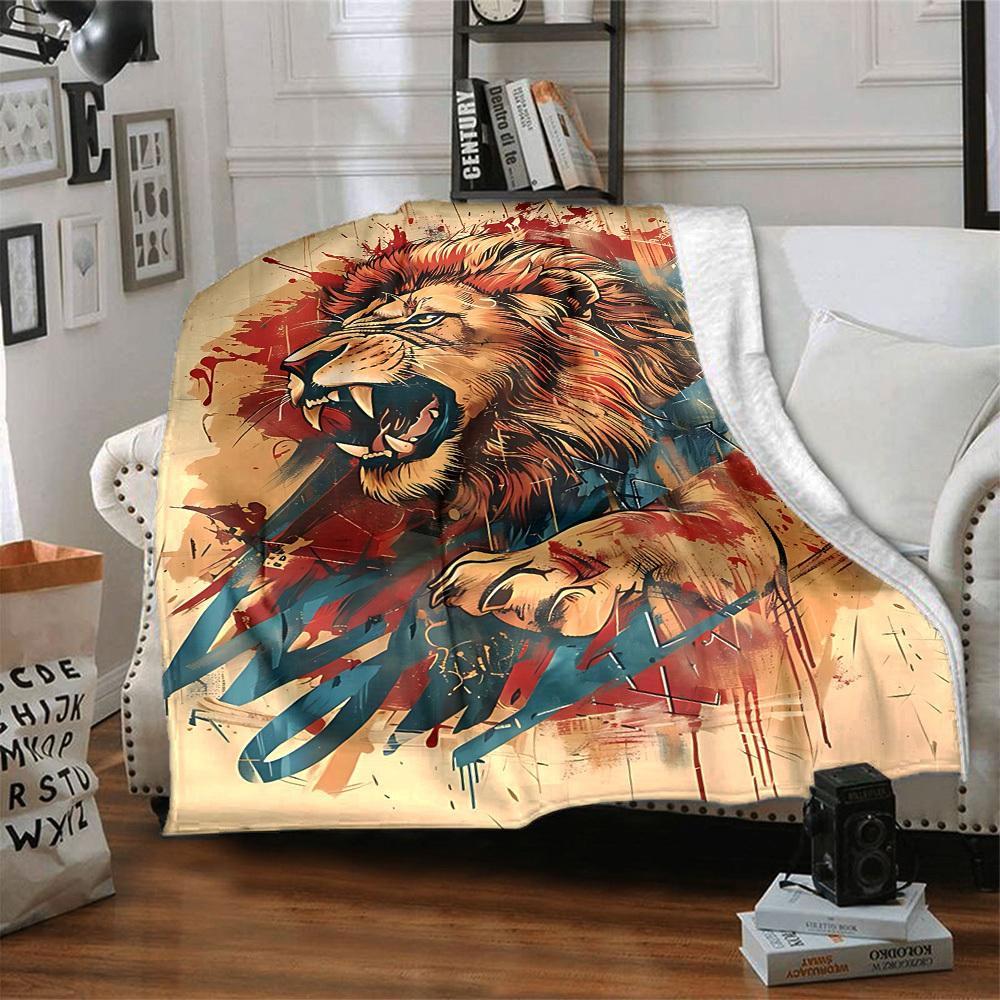 1pc Lion Art Blanket, Lightweight Flannel Throw Blanket for Sofa, Bed, Travel, Camping, Living Room, Office, Couch007