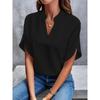VEZFAA Blusas y camisas de manga corta con cuello en V para mujer, estilo casual, verano, primavera, color sólido