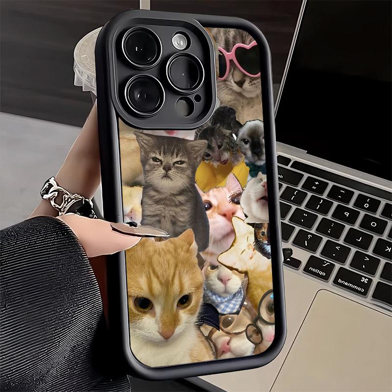 Phone Case for iPhone 17 Air 16E 15 16 Pro Max Crying Cats Combine Memes Cover 14 Plus 13 12 Mini Soft Shell Silicone Fundas