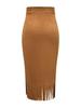 2025 Women's Elegant Tassel Long Suede Plush Skirt - Autumn/Winter Slim-Fit H-Line