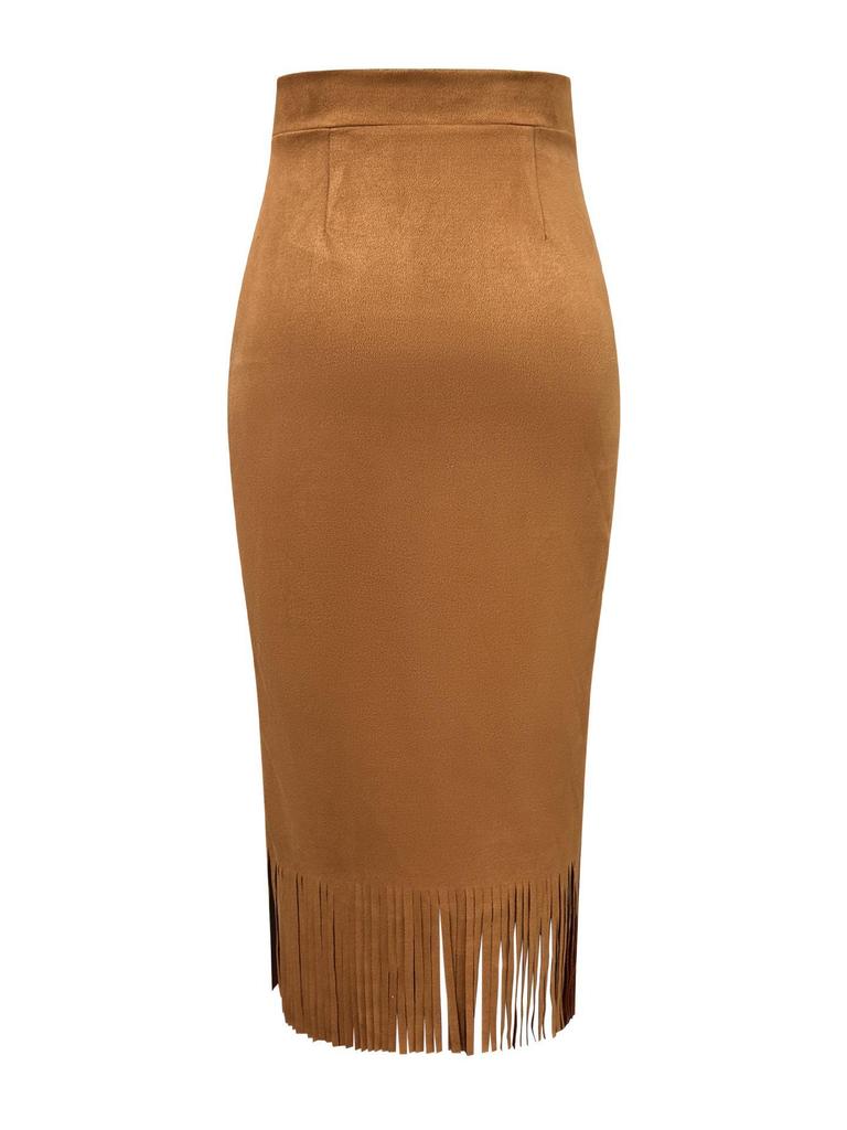 2025 Women's Elegant Tassel Long Suede Plush Skirt - Autumn/Winter Slim-Fit H-Line