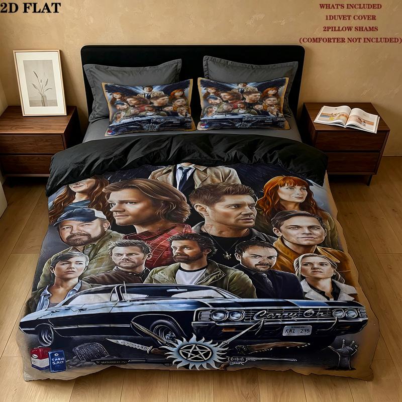 Supernatural Pattern Bedding Quilt Set Quilt Cover Pillowcase Home Birthday Gift(1 * Duvet Cover + 2 * Pillowcase, Without Core)