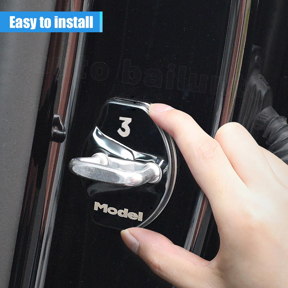 For Tesla Model 3 2023 2022  - 2017 Auto Accessories Car Door Lock Buckle Stickers Cover Door Lock Black Aluminium