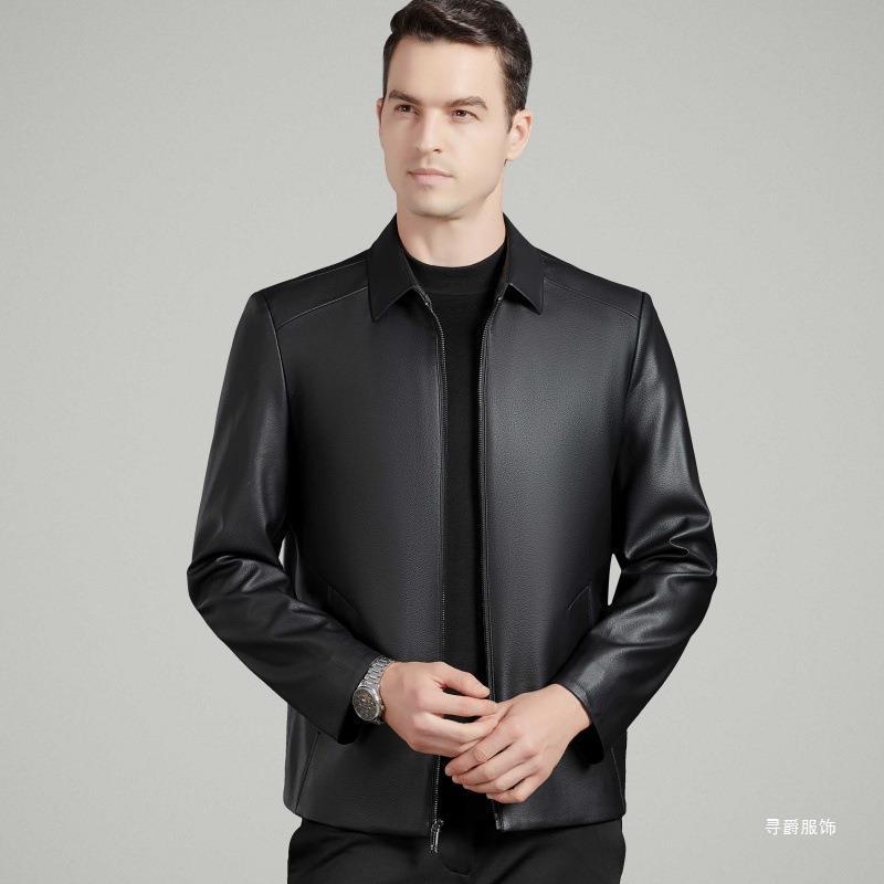 

Men s sheepskin jacket autumn new middle-aged business casual soft leather top simple lapel jacket 170
