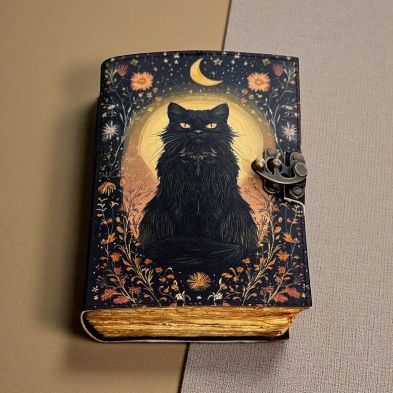 Cat Leather Journal: Vintage Handmade Grimoire, Blank Book of Shadows