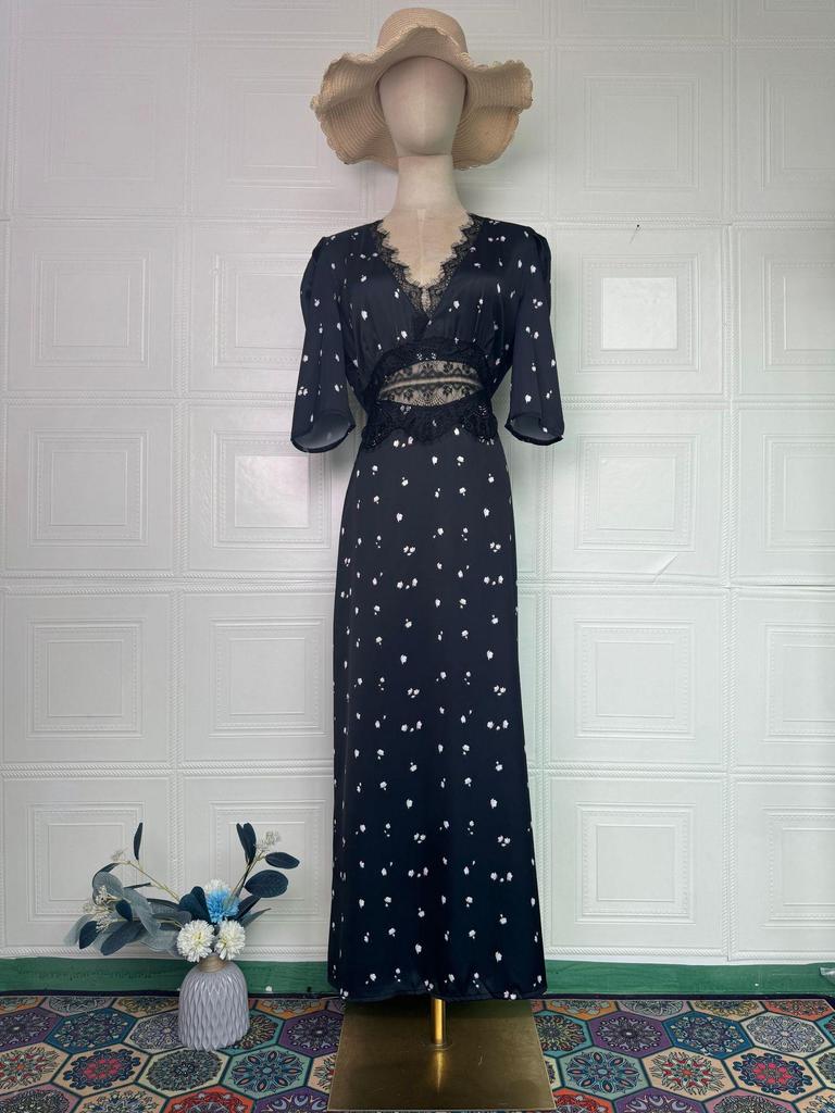 2025 Retro Fashion Short Sleeve Long Skirt - European & American Style