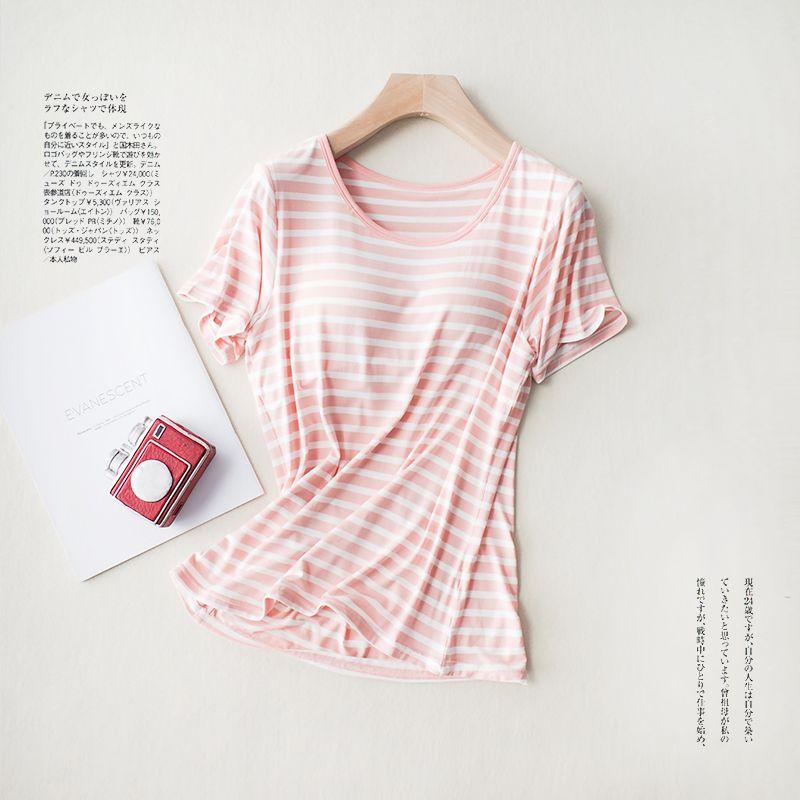 

Модальная тонкая хлопковая футболка с коротким рукавом Pink White Stripes M