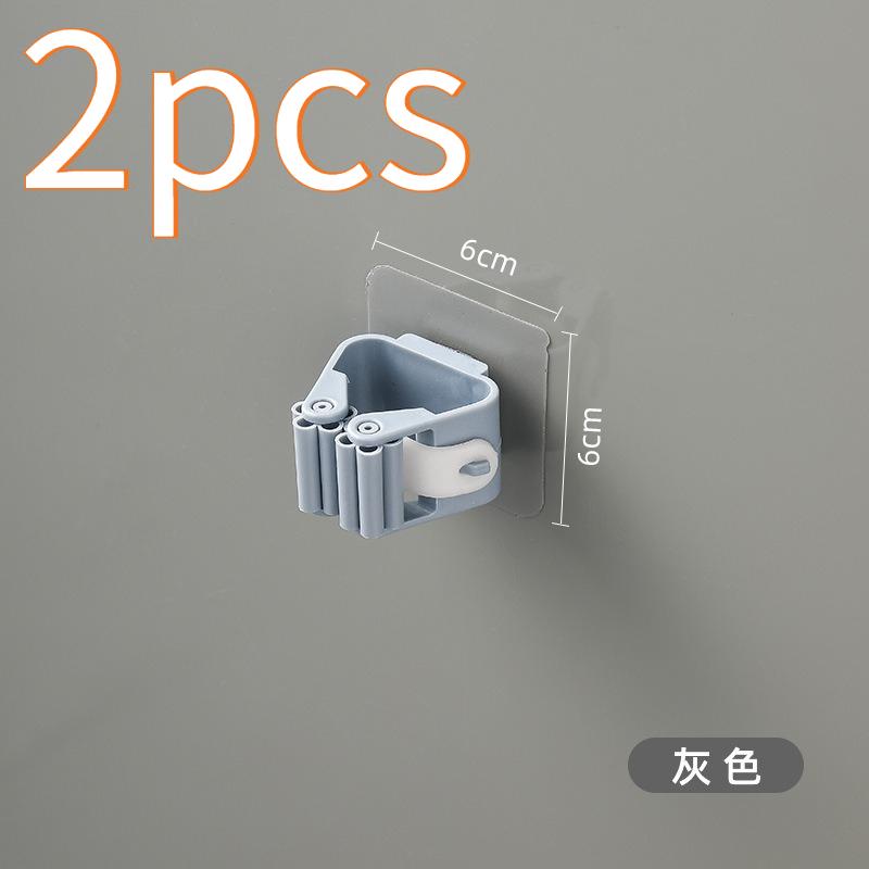 2Pcs Drill-Free Mop & Broom Holders – Strong Adhesive Hooks, Easy Install for Bathroom Organization, Utility Hooks