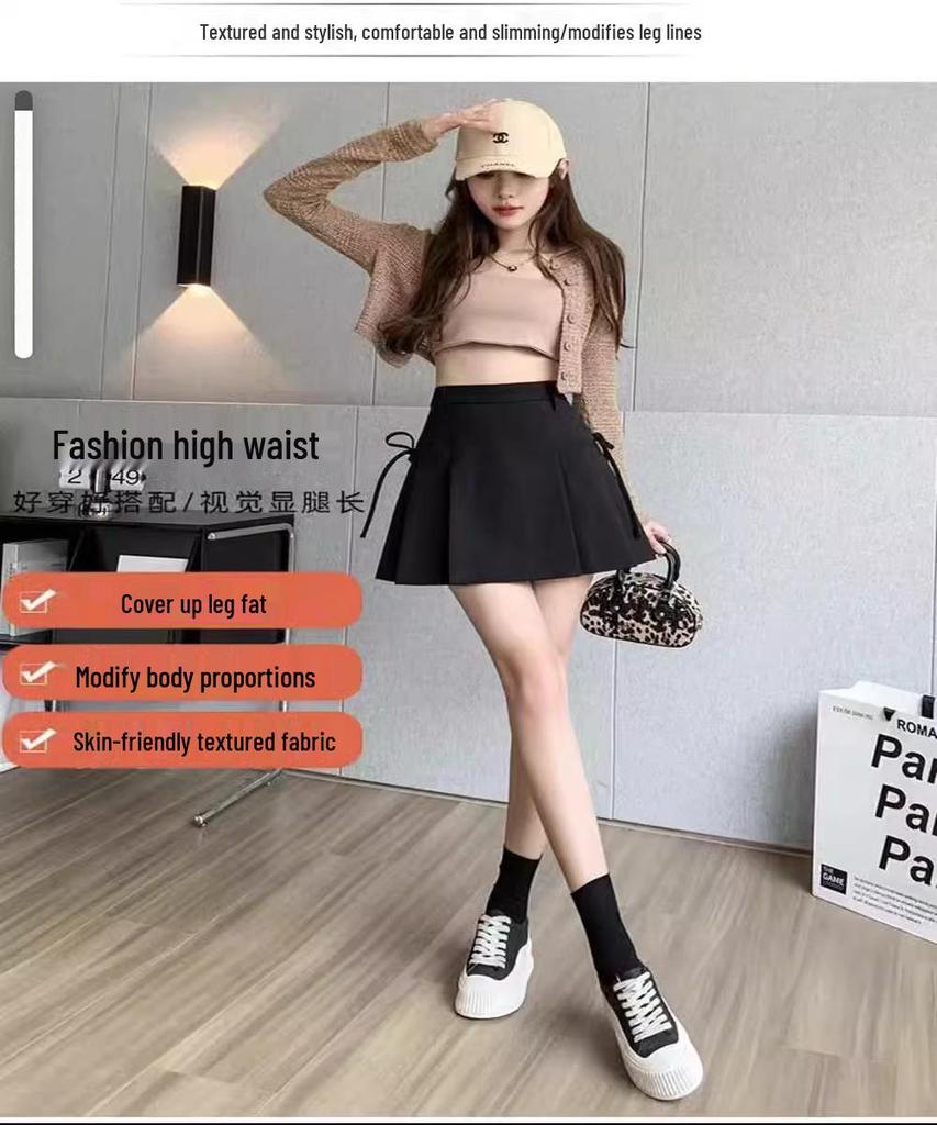 Women's High-Waist Pleated A-Line Skirt - Gray, Irregular Design, Anti-Exposure, Slim Fit