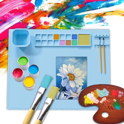 Silicone Craft Mat Creative Multifunctional Painting Sheet with Palette Cup Tool Holder Children Students Gift Soft Resin Mold Mat