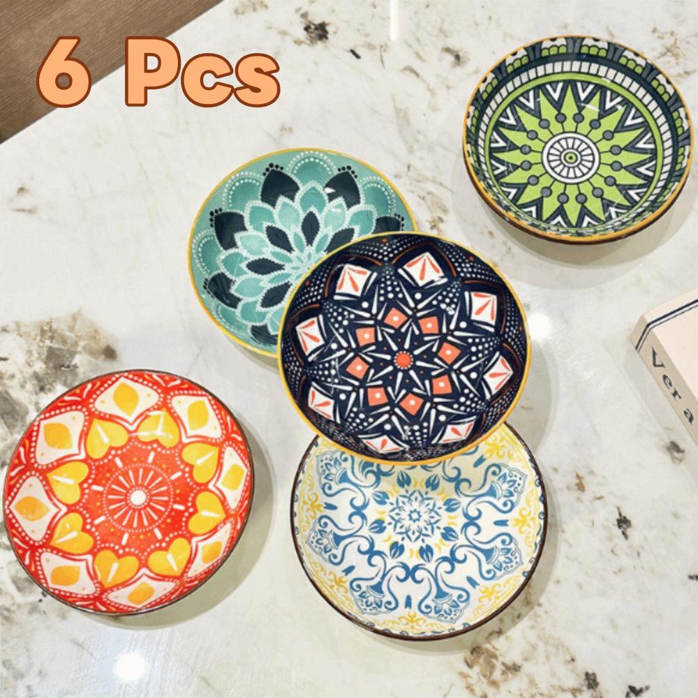 6 Piece Vintage Bohemian Style Ceramic Plates Set 5 in Appetizer Plates Dishwasher-safe