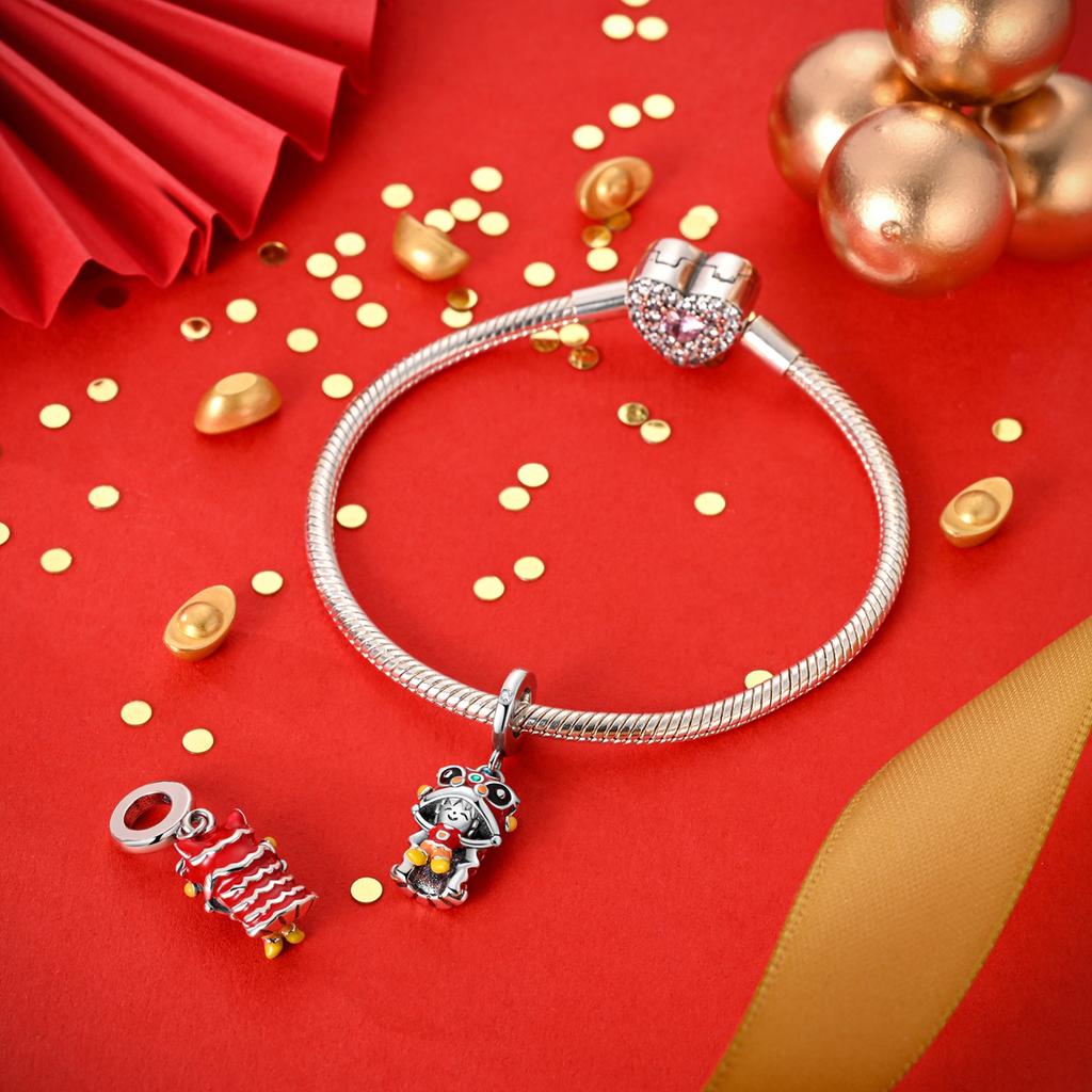 Kupfer Löwentanz Traditionelle Kultur Original Anhänger Armband Charms Schmuck Party Perlen DIY Geschenke