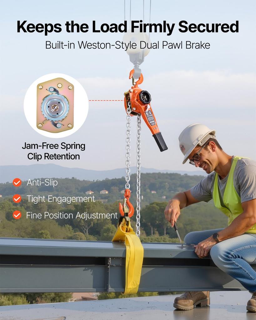 Manual Lever Chain Hoist, 1T 1000KG Capacity Heavy Duty Come Along, 3M Lift G80 Alloy Steel Chain With Dual Pawl Mechanical Brake, 360° Rotating