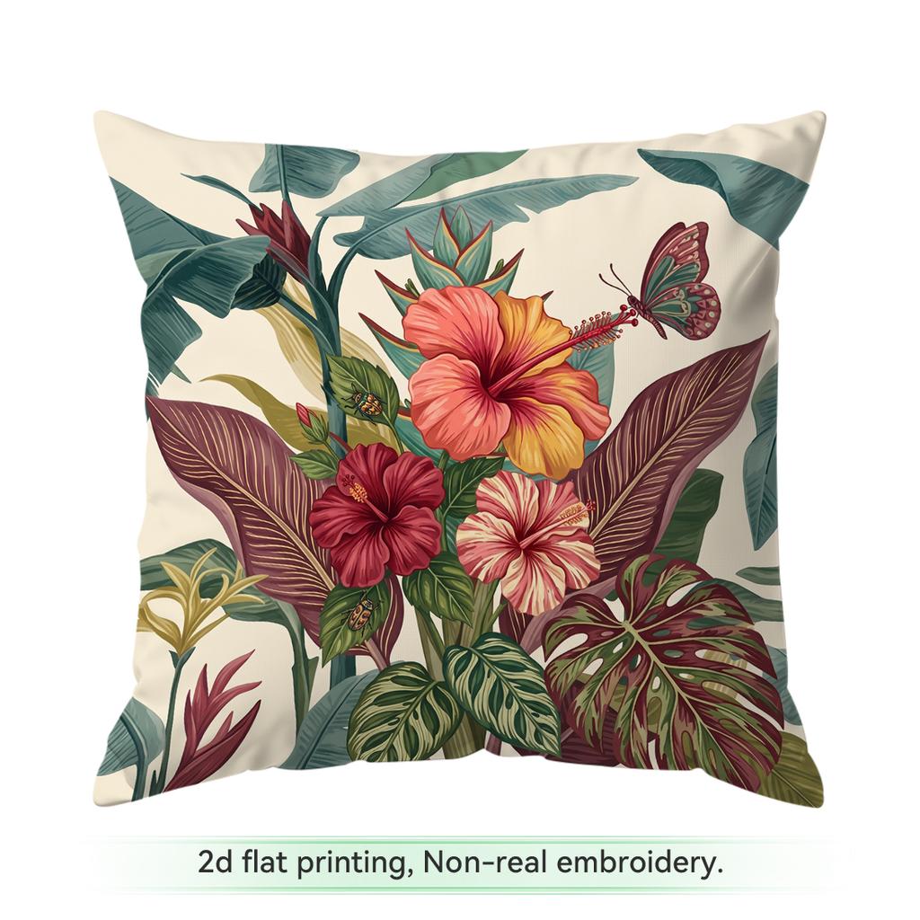 1pcs Tropical Plant Illustration Cushions Pillowcase Polyester Cushion Cover Throw Pillow Pillowcover Home Car Sofa Decor