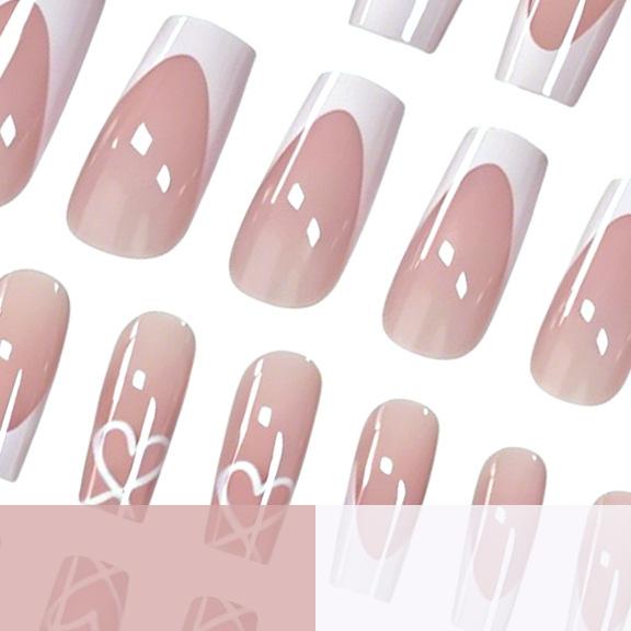 24 Nail Art Klassiek Frans Zoete Liefde Valentijnsdag Zacht Medium Lang Vierkant Draagbaar Nagels