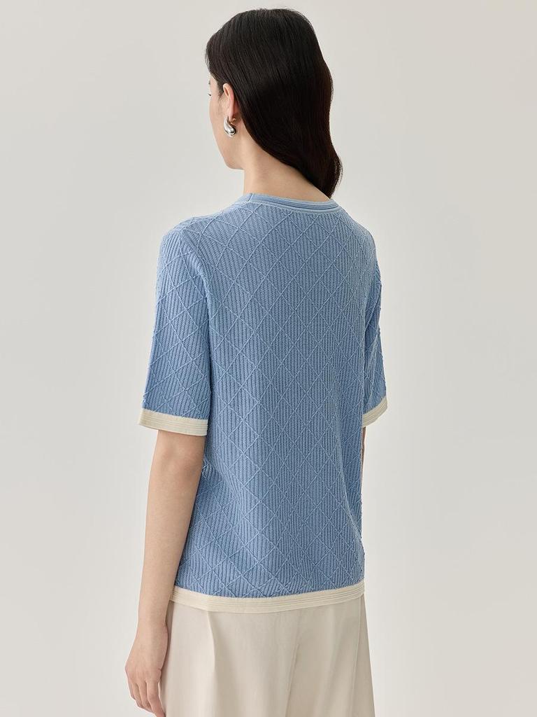 Women's Summer Mulberry Silk Short Sleeve Knit Top - Slimming Loose Pullover with Round Neck