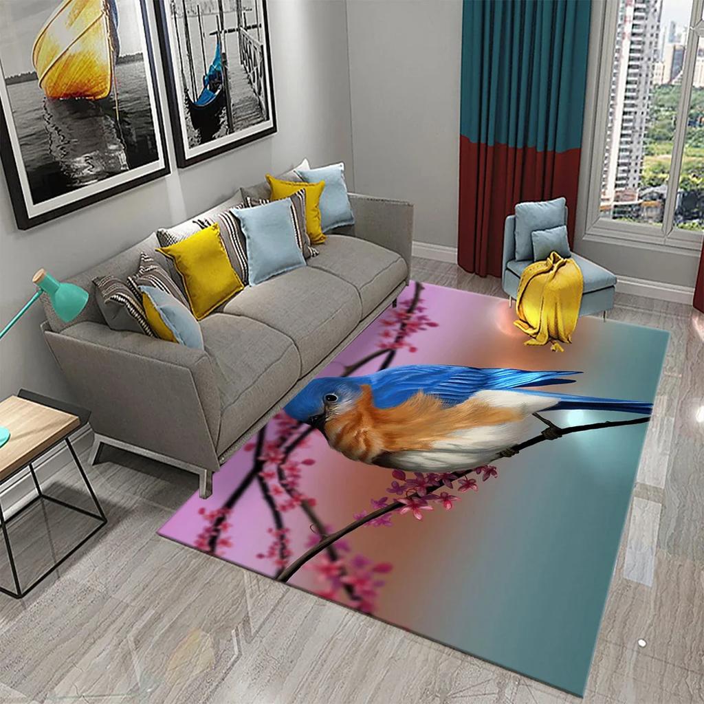 3D Colorful Bird Carpet Cute Birds with Flowers Doormat Rugs for Bedroom Living Room Floor Hallway Mats Bathroom Non-slip Mats
