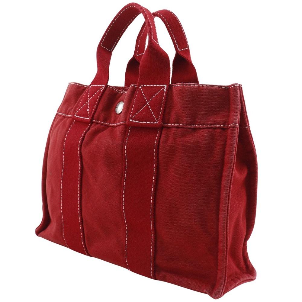 HERMES Deauville PM Handbag Red canvas Women Used