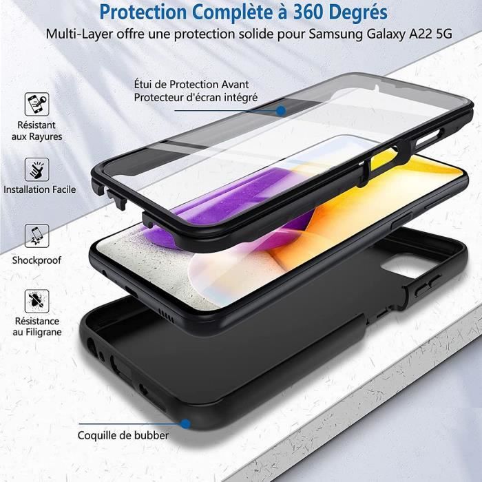 Coque de Protection - BOOLING - pour Samsung Galaxy A22 5G - Coque 360° - Noir - Semi-rigide